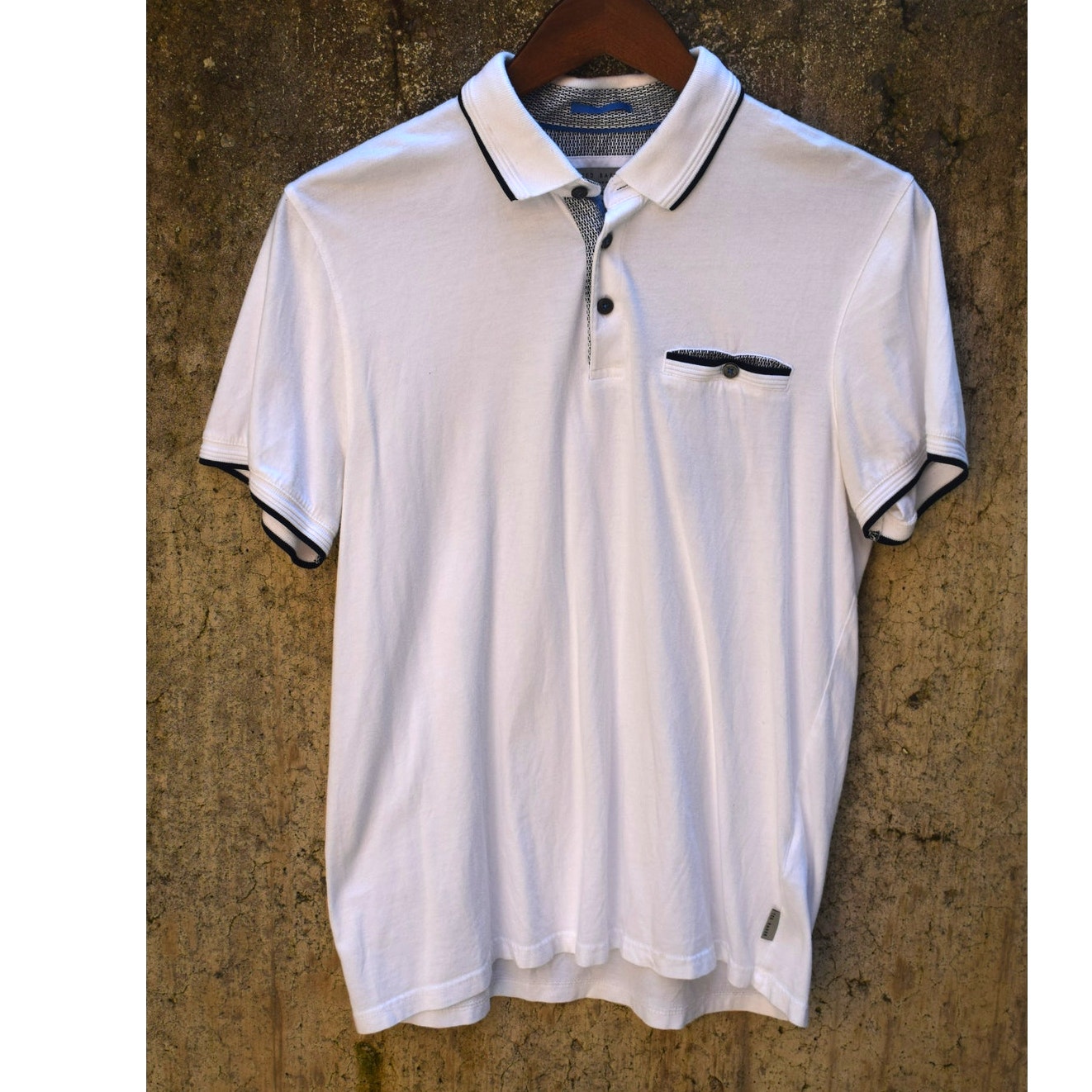 Ted Baker London White Polo Shirt With Contrast Trim Size 4 Large